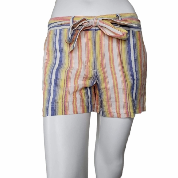 LOFT | Linen Blend Striped Tie Waist Shorts 4 - Picture 1 of 6